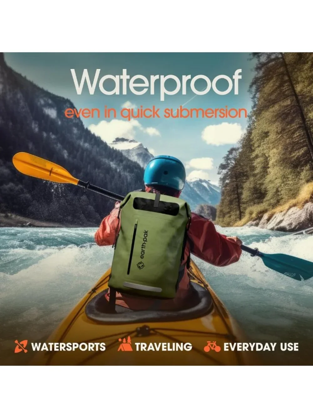 Waterproof Hiking Backpack - Heavy Duty Roll-Top Dry Bag with Phone Case